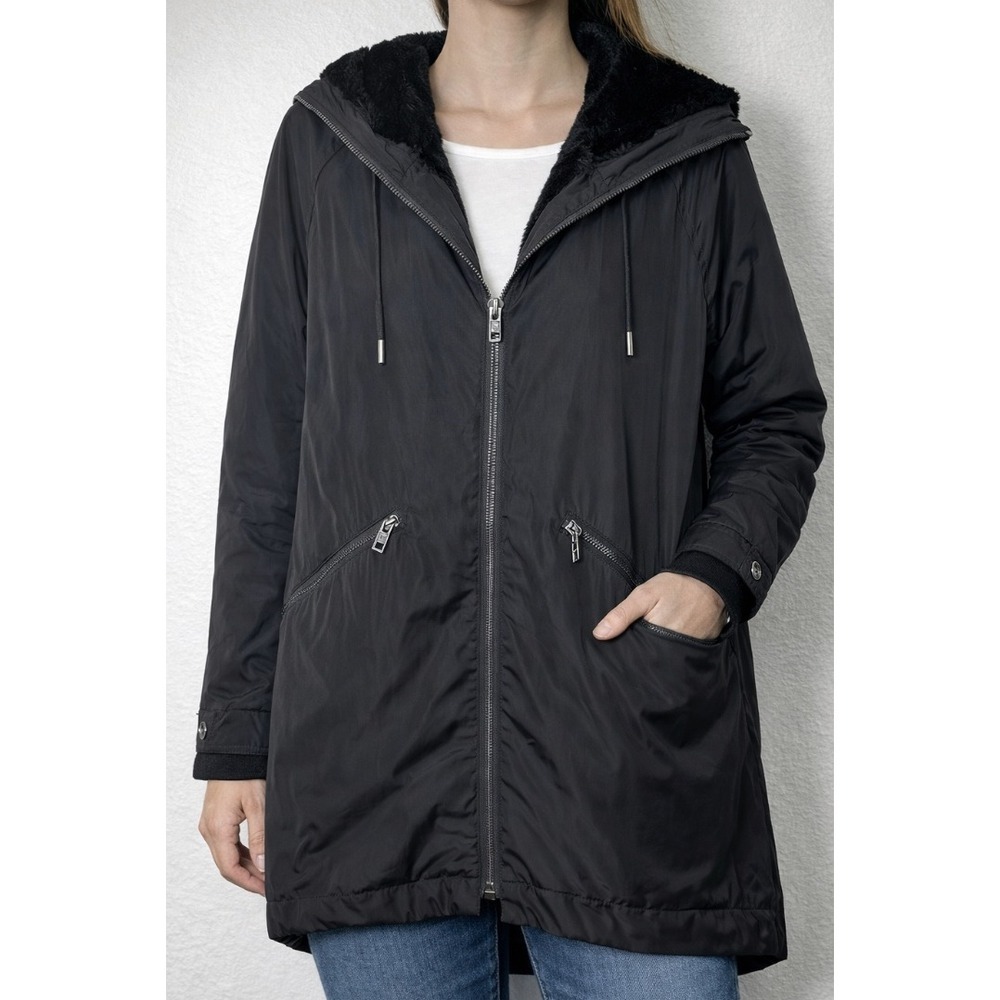 ASOS Womens Black Faux Fur Lined Hooded Parka Jacket Size 8